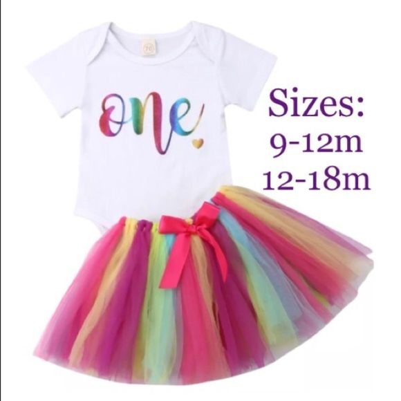 First Birthday Outfit | 1st Birthday Rainbow Sparkle Tutu Dress | Happy Birthday - Picture 9 of 9